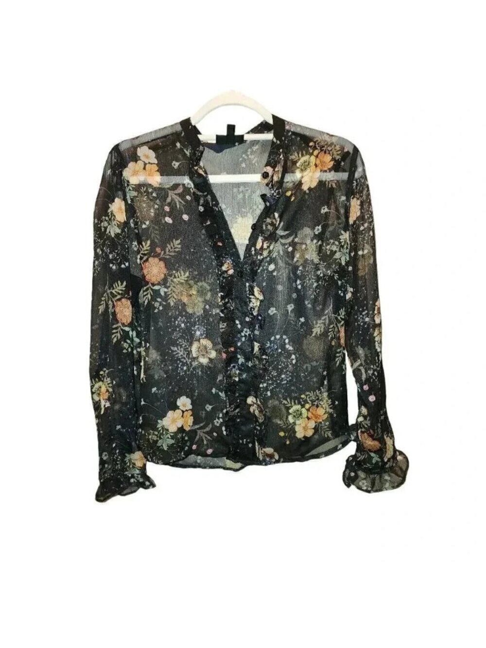 Sheer Black Ruffle Top US Size 4